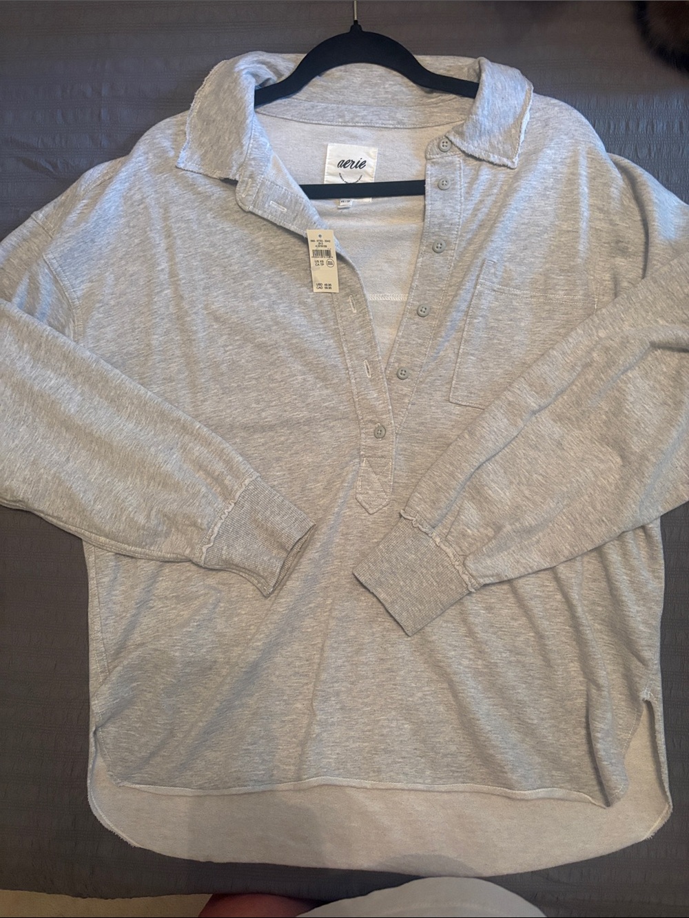 aerie Light Heather Gray V-Neck Polo Shirt